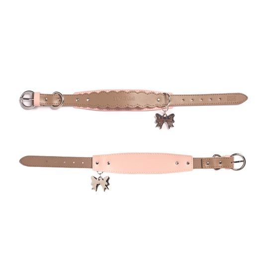 Mayfair Scalloped Leather Collar -- Brown/Pink