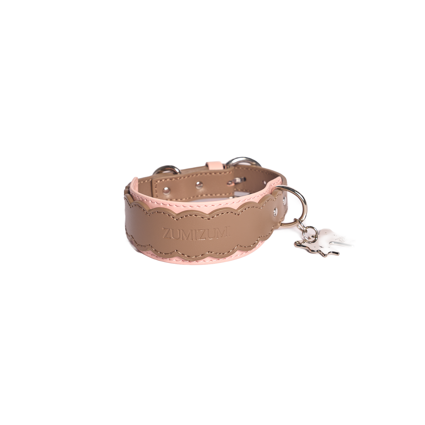 Mayfair Scalloped Leather Collar -- Brown/Pink