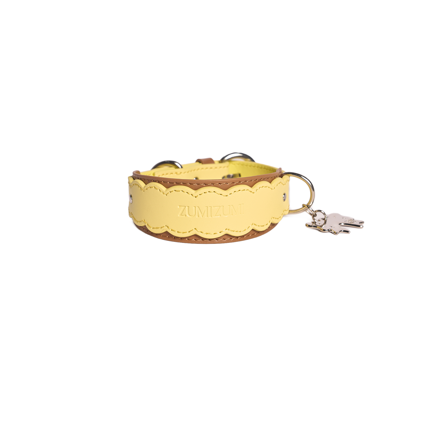 Mayfair Scalloped Leather Collar -- Yellow/Brown