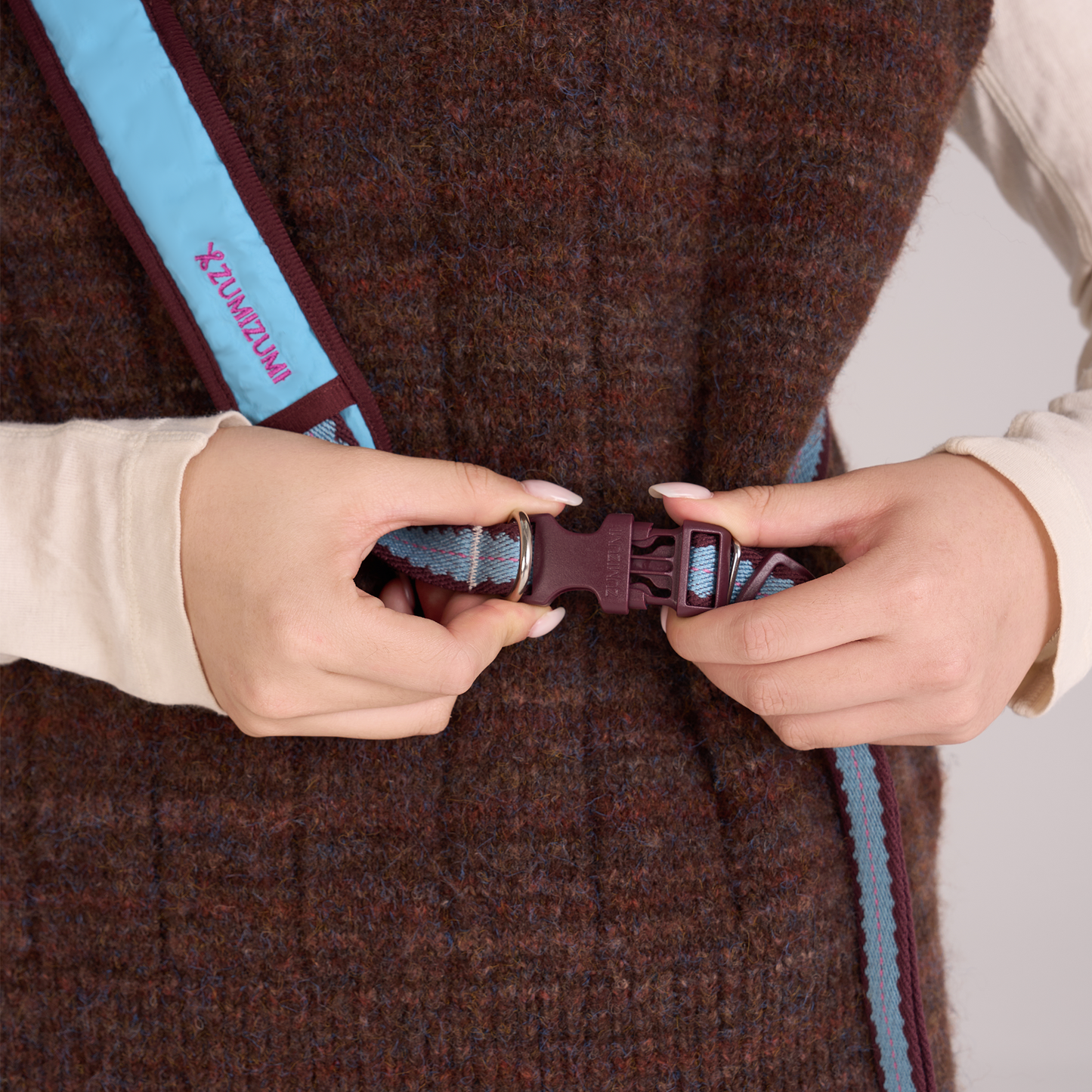 Cherry Biscuit Hands-free Leash -- Burgundy/ Teal/ Lilac Pink