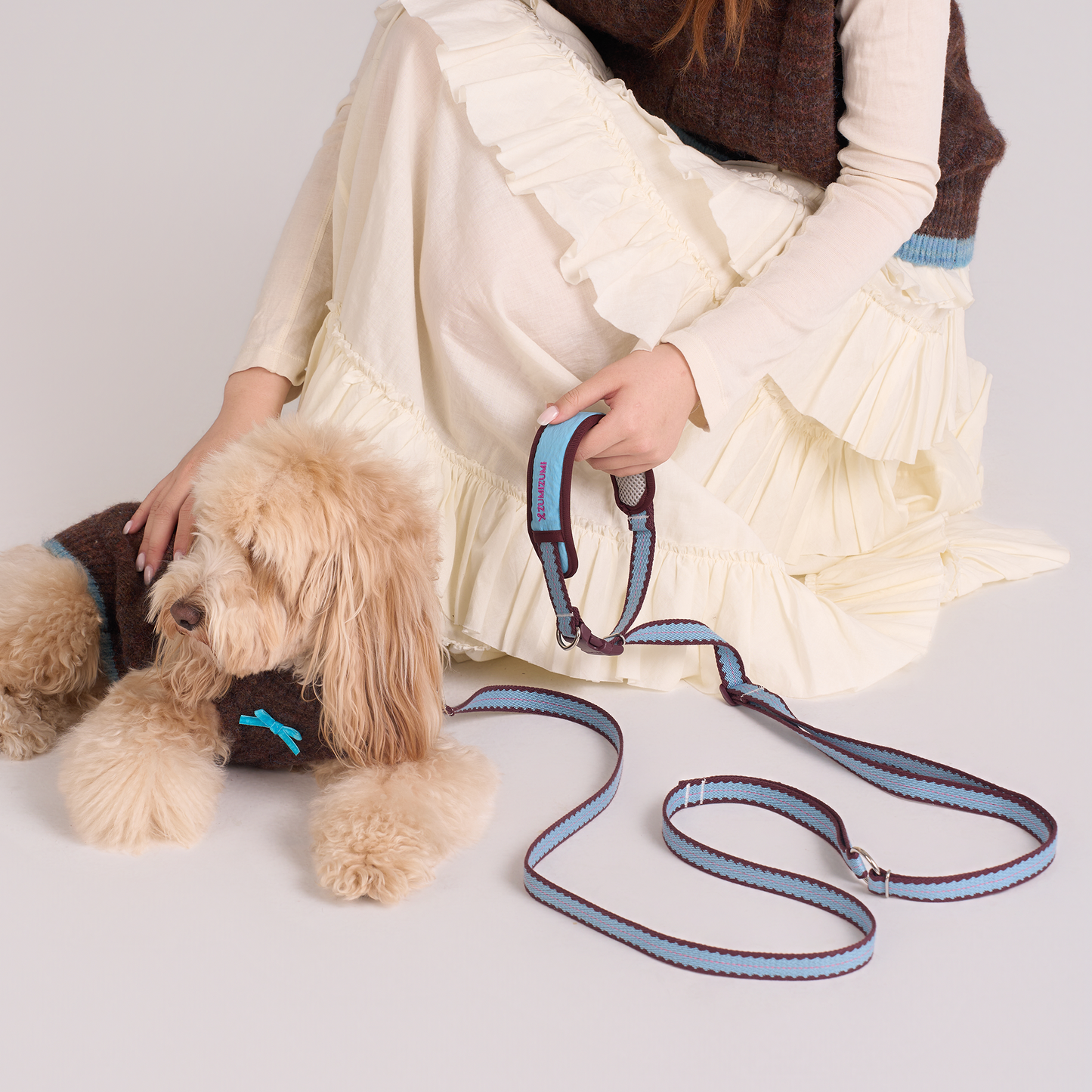 Cherry Biscuit Hands-free Leash -- Burgundy/ Teal/ Lilac Pink