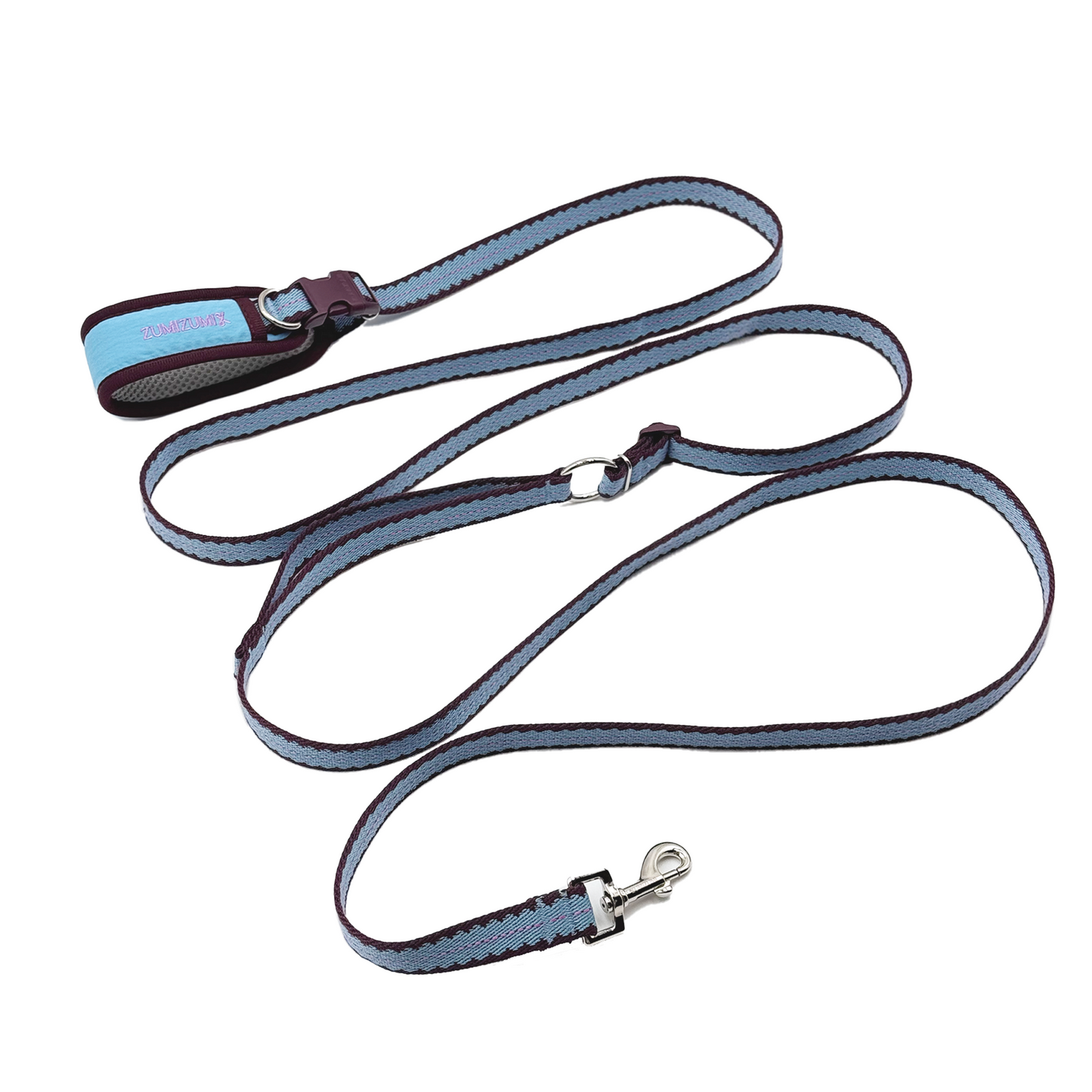 Cherry Biscuit Hands-free Leash -- Burgundy/ Teal/ Lilac Pink