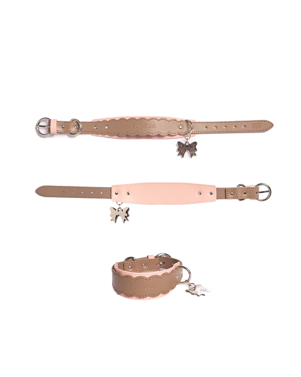 Leather Collar -- Brown/Pink