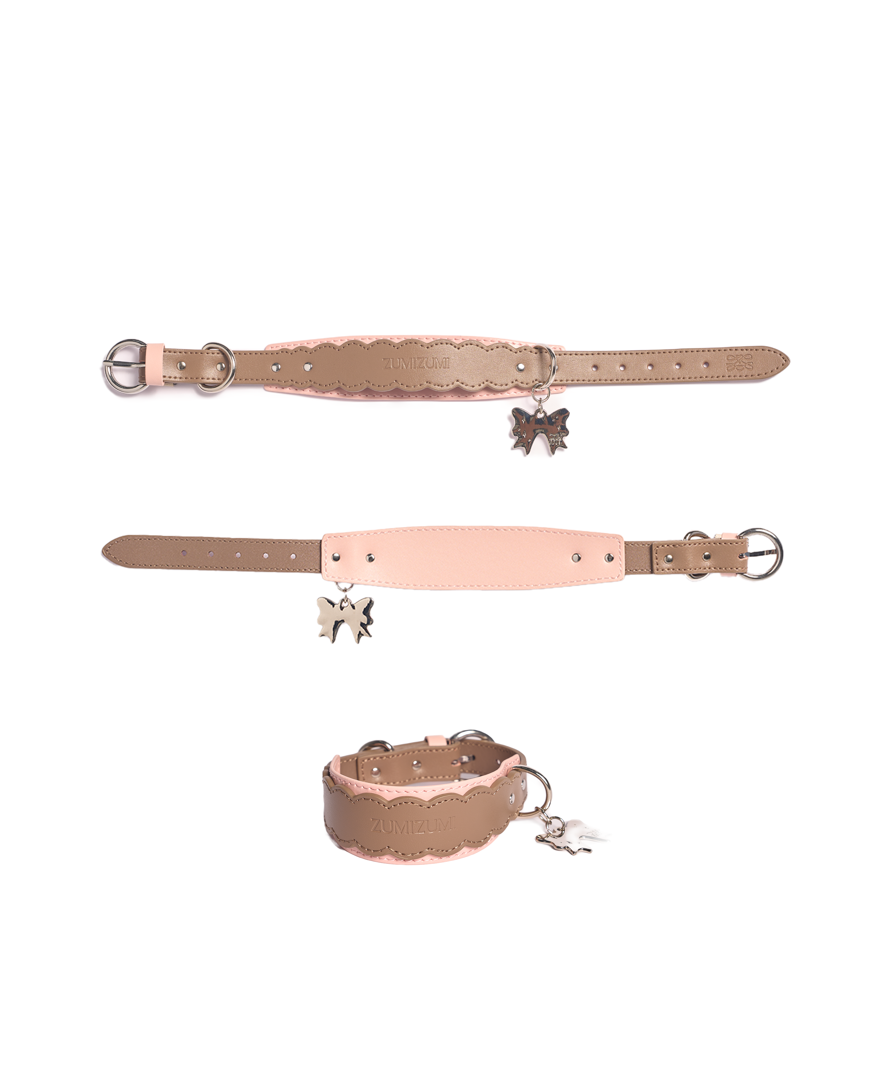 Collier en cuir festonné Mayfair -- Marron/Rose