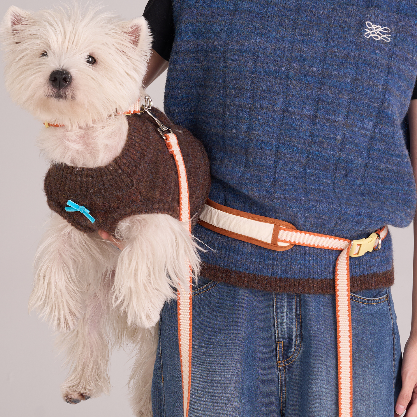 Pumpkin Biscuit Hands-free Leash -- Beige / Dusty Orange / Yellow