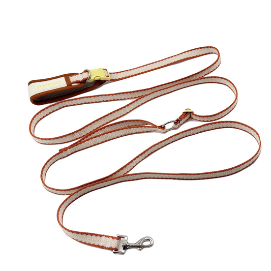 Pumpkin Biscuit Hands-free Leash -- Beige / Dusty Orange / Yellow