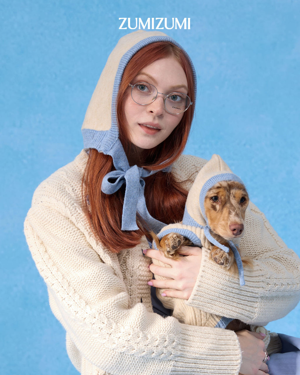 Human Bonnet -- Oat/Light Blue