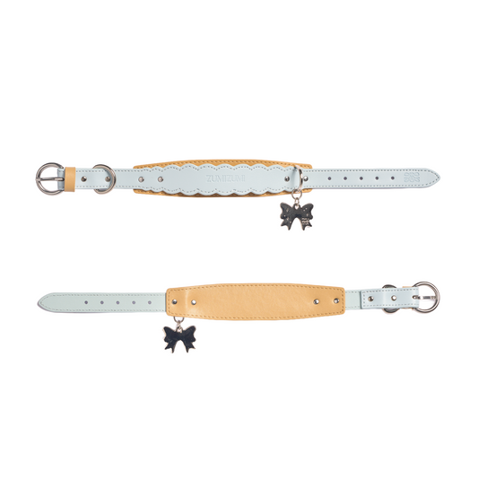 Mayfair Scalloped Leather Collar -- Blue/Brown