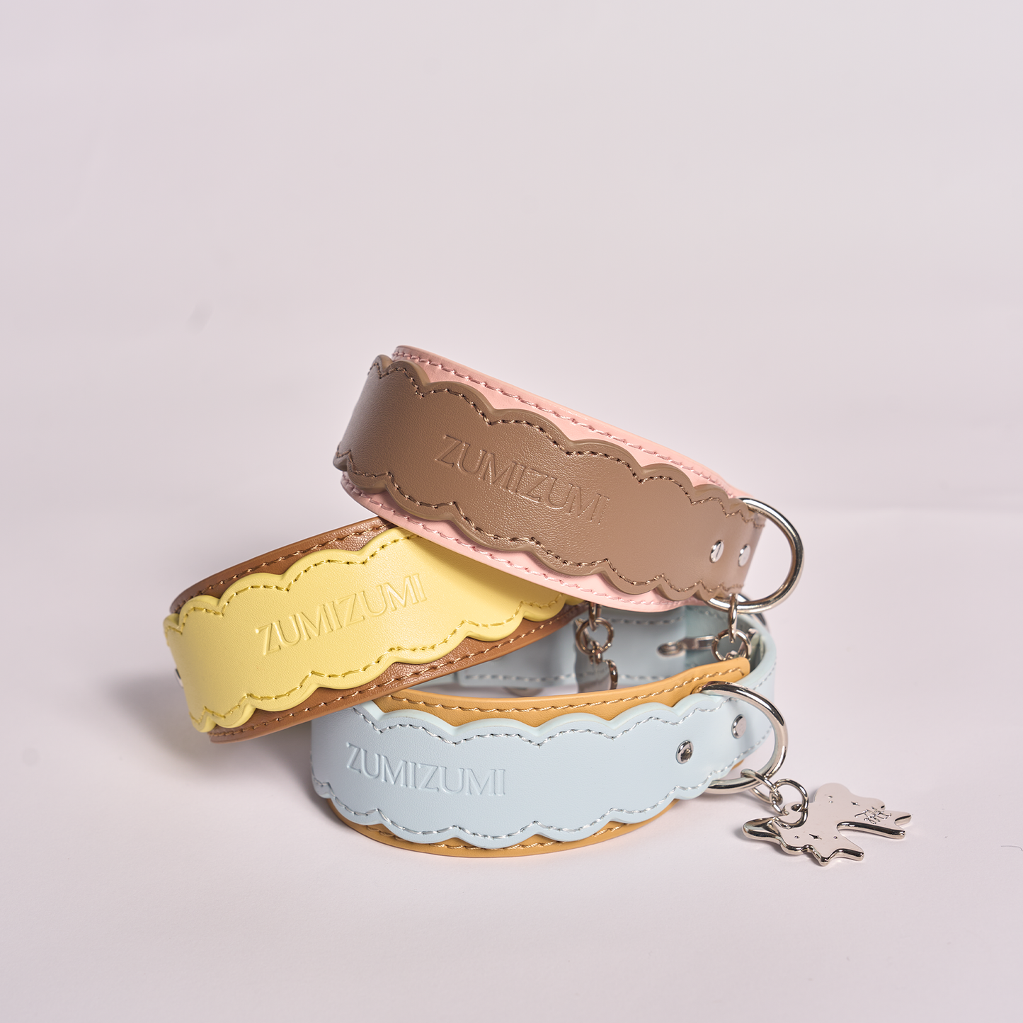 Mayfair Scalloped Leather Collar -- Blue/Brown