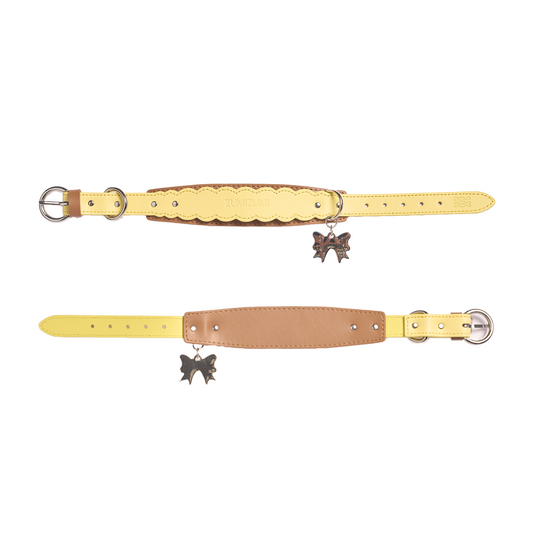Mayfair Scalloped Leather Collar -- Yellow/Brown